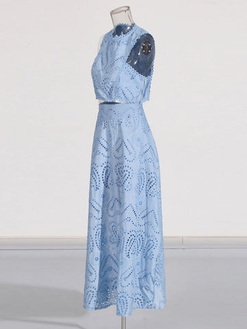 Holiday Wind 2025 New Round Collarless Bare Waist Vest High Waist Half-Dress Embroidered Two Sets Of Women